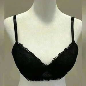 Pink lover Black lace padded push-up bra with underwire 34 B